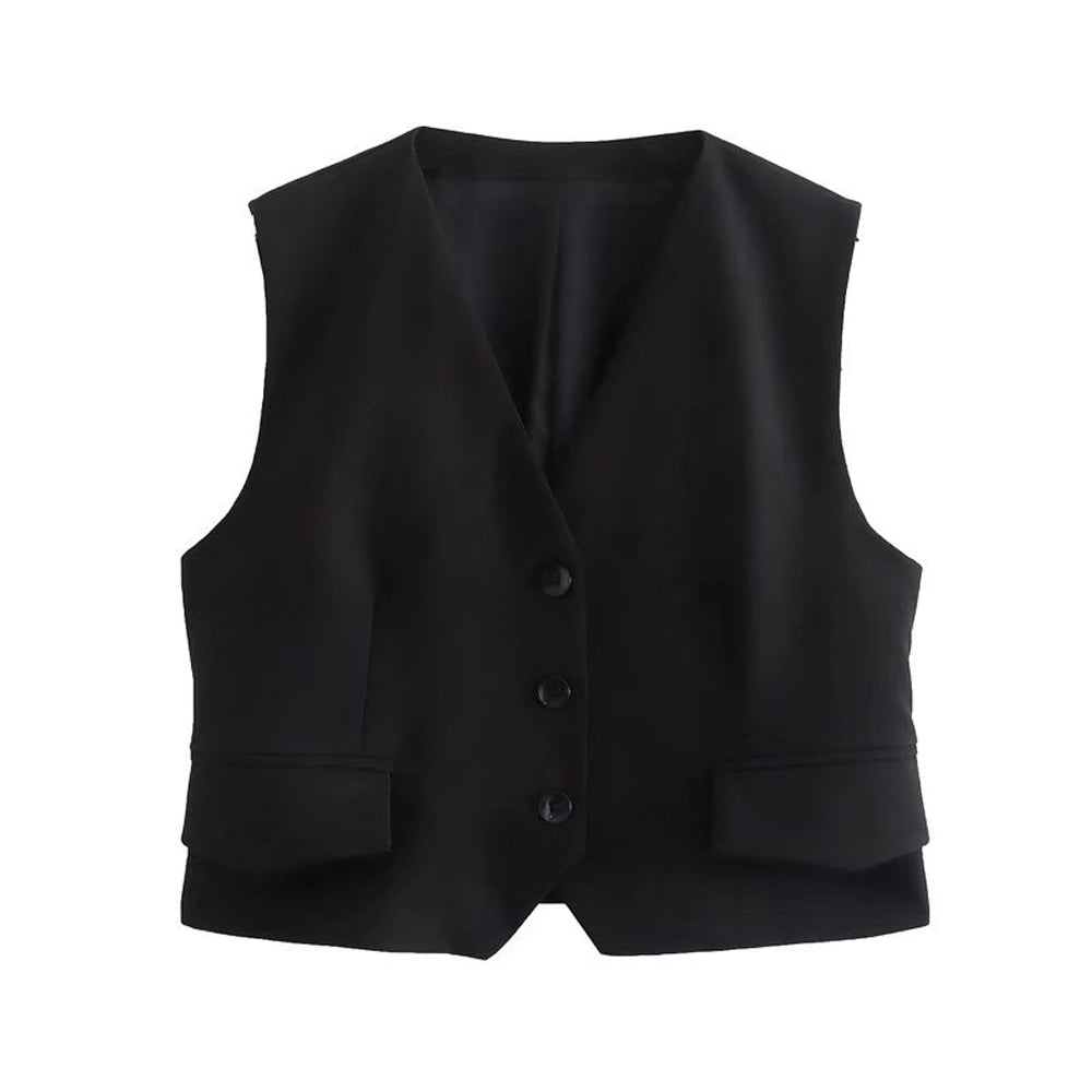 New Women's V-Neck Linen Solid Tank Top
