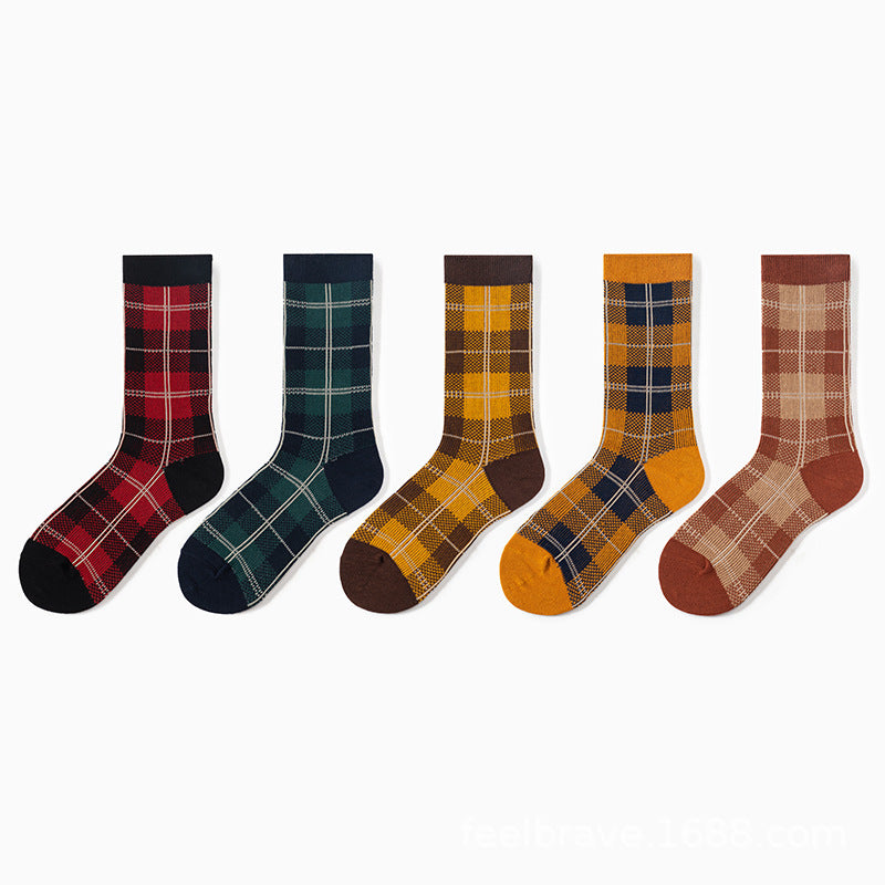 Socks Women's Tube Retro British Checkered  Long Tube Pile Stockings