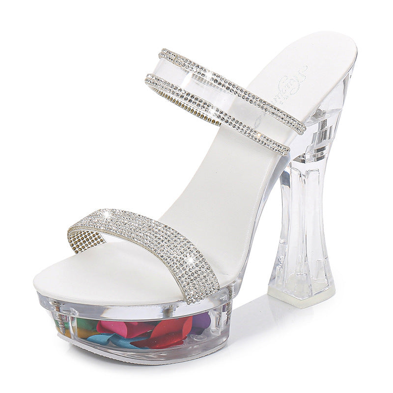 Summer Women's Waterproof Platform Rhinestone Fairy Slippers