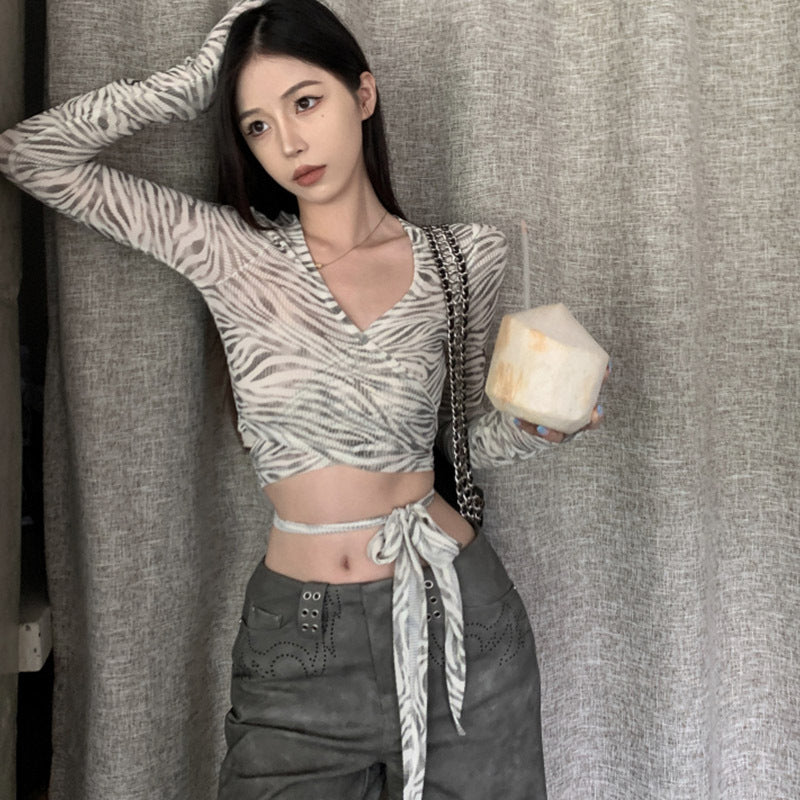 Sexy Lace-up Short Long-sleeve Top For A Spicy Sassy Look