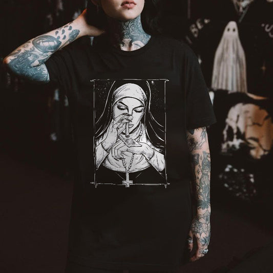 Dame T-shirt med Enkelt Print i Bomuld og Korte Ærmer