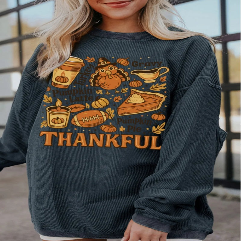 Mørkegrå snoet ribbet THANKFUL-printet baggy sweatshirt