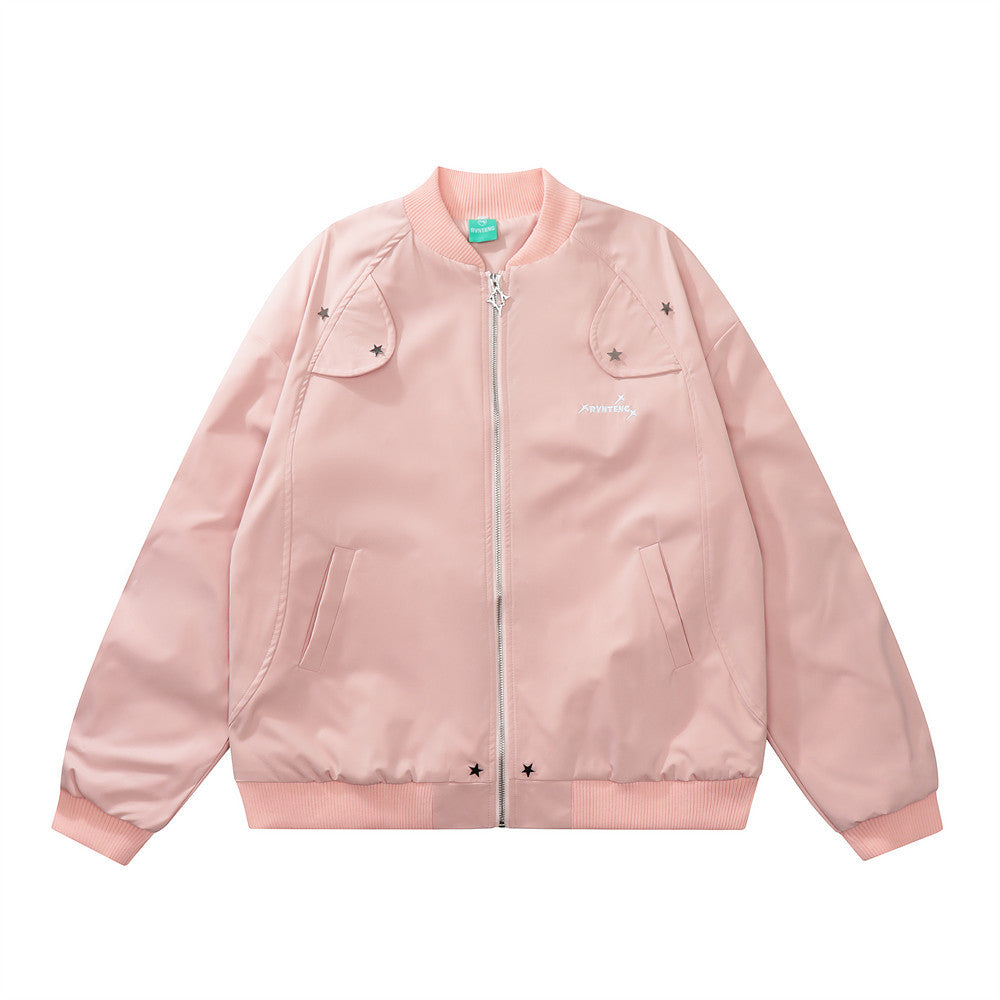 Men's Ins Loose Long Sleeve Solid Color Spring And Autumn Mechanical Style Pilot Jacket