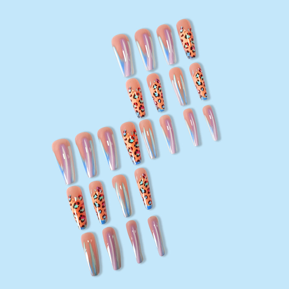 Blue Edge French Gradient Contrast Leopard Print Nail Tips