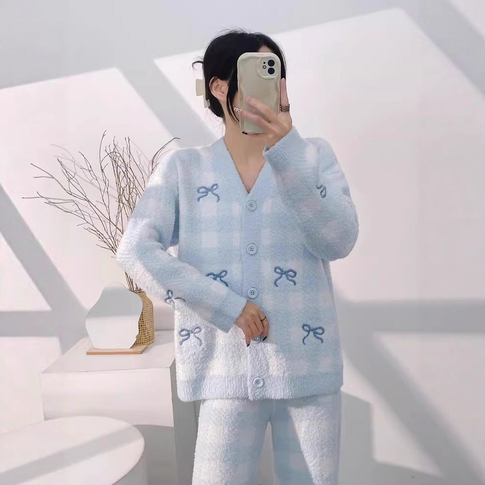 Womens Two-Piece Pajama Set Thin Fleece-Enhanced Loungewear For Spring And Autumn