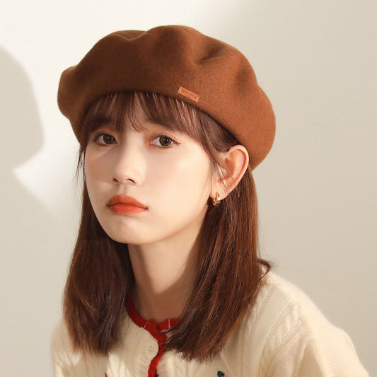 Solid Color Wool Beret Female Vintage Painter Hat