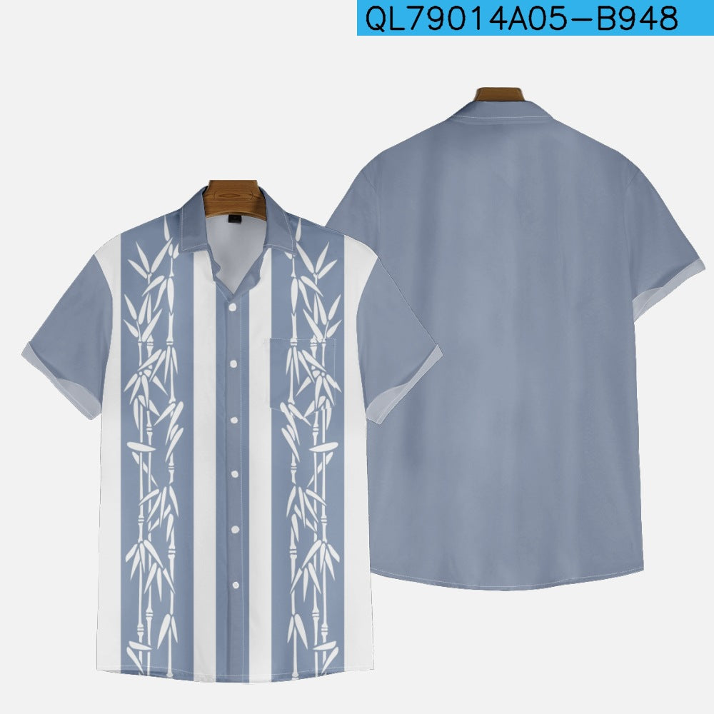 Plus Size Shirt Printed Men's Loose Short Sleeve Lapel Shirt