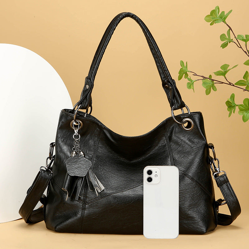 Retro Large Capacity Soft Leather Stitching Handbag
