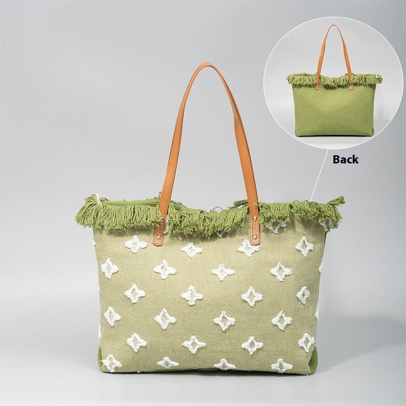 Canvas Double-layer Fabric Handbag Tassel