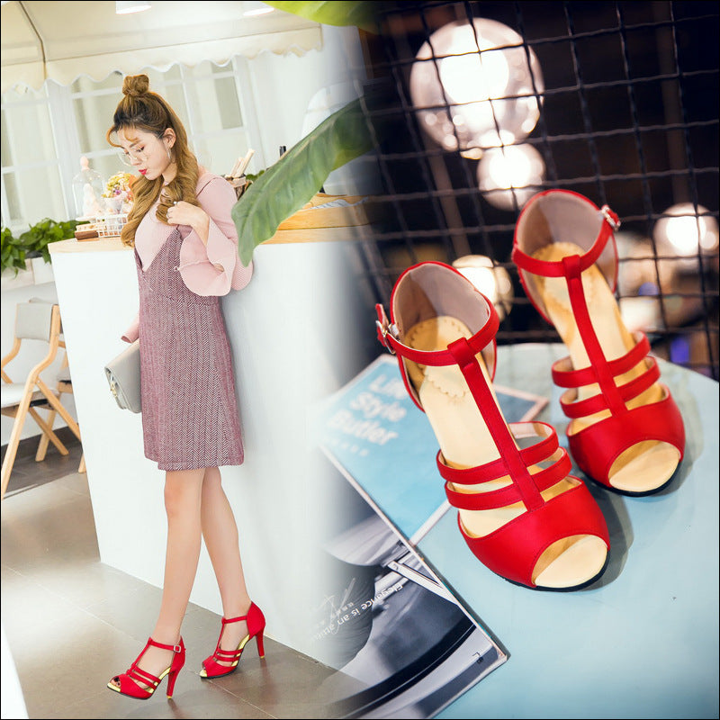 Plus Size Fish Mouth High Heel Roman Shoes Cutout Sandals