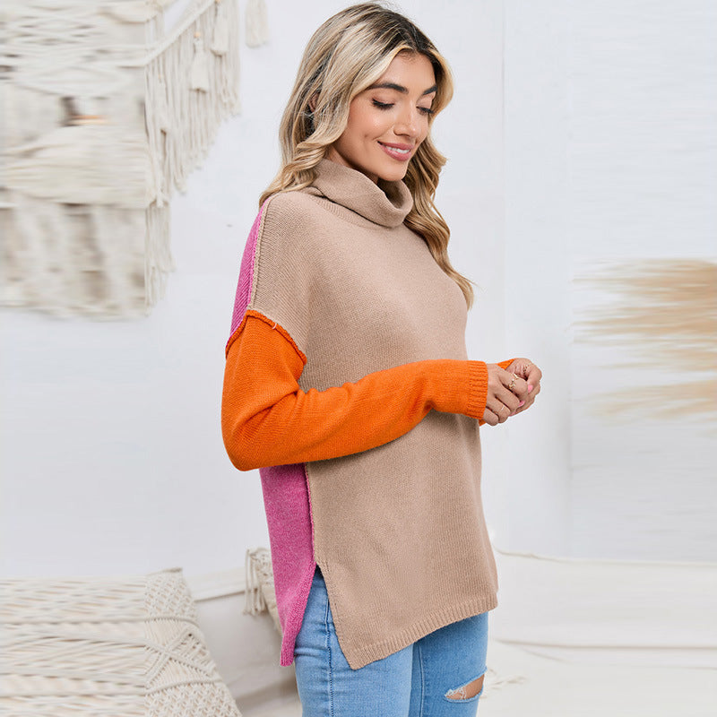 Color Matching Pullover Turtleneck Sweater Women's Long Sleeve