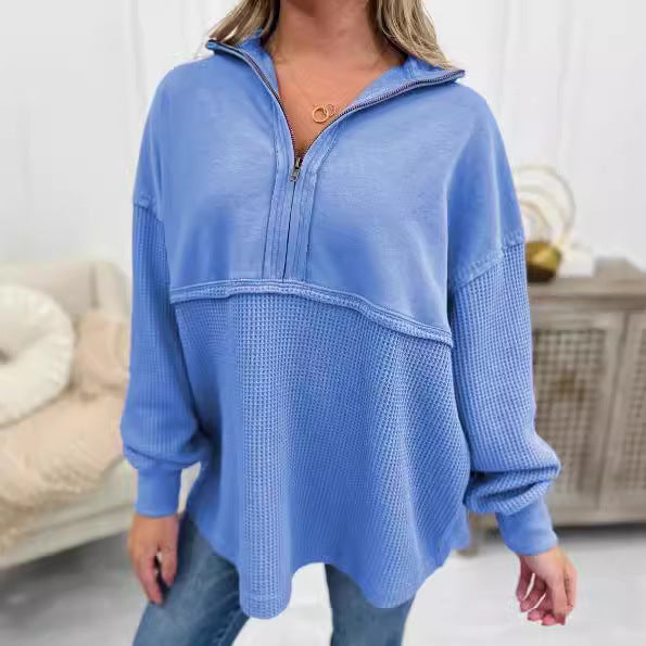 Dametøj Løs Lynlås Patchwork Sweater