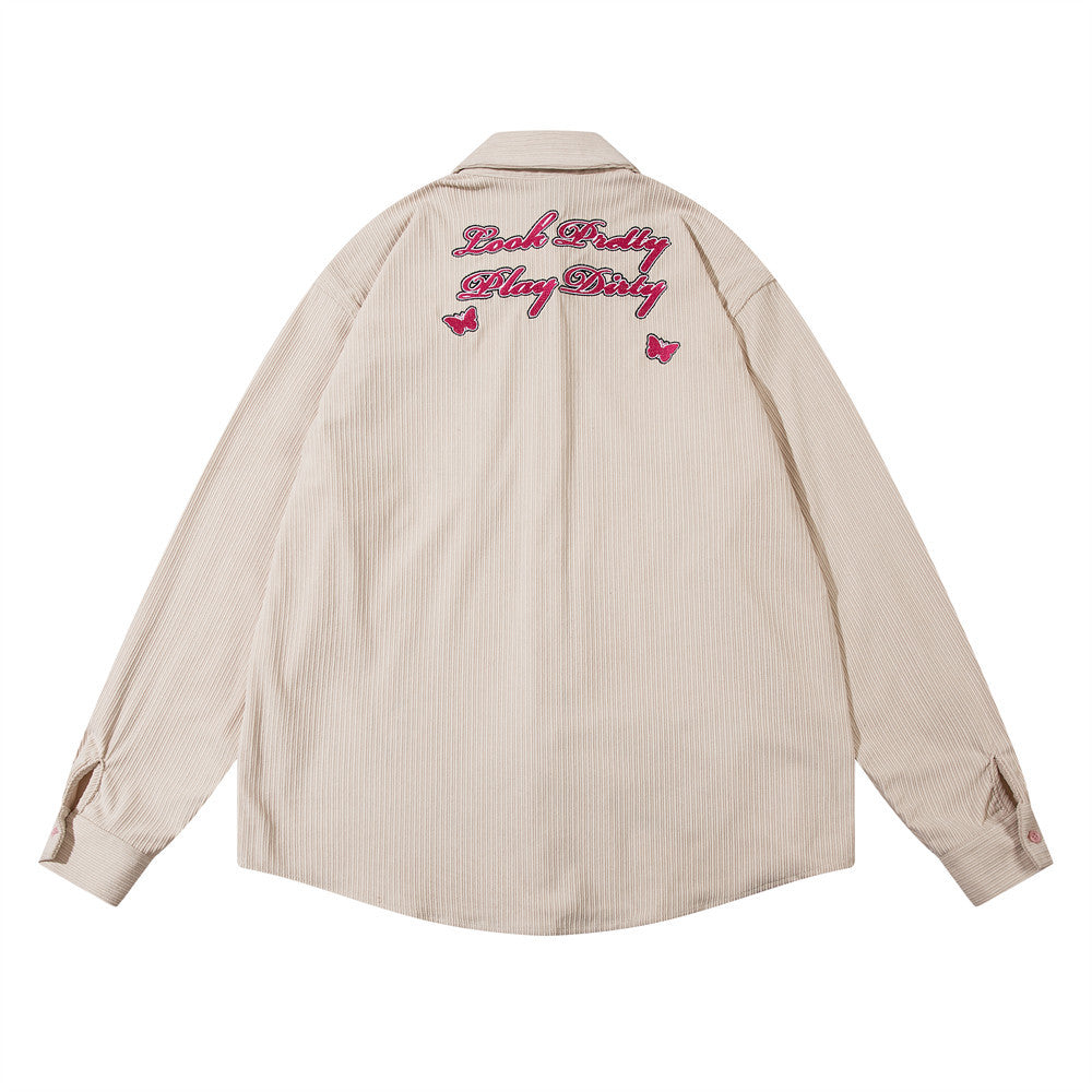 Design Embroidered Letter Butterfly Loose Cool Shirt