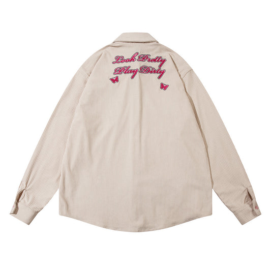 Design Embroidered Letter Butterfly Loose Cool Shirt