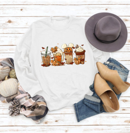 Christmas Latte European American Fashion Floral Print Round Neck Sweater