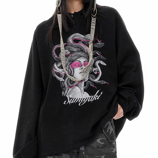 Knitted Medusa Snake Year Polo Long-sleeved T-shirt Top Autumn And Winter Black Primer Sweater