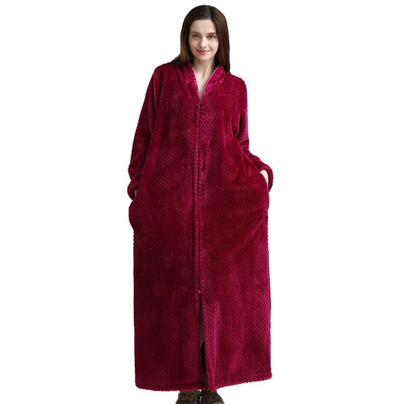 Zipper Long Pineapple Lattice Bathrobe With Fertilizer