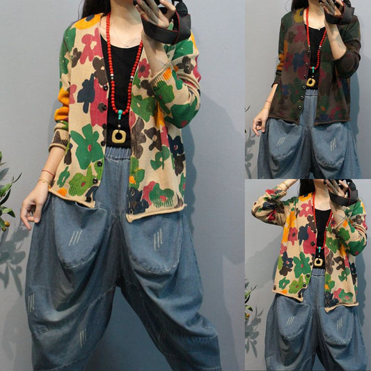 Women's Lazy Style Floral Knitted Cardigan