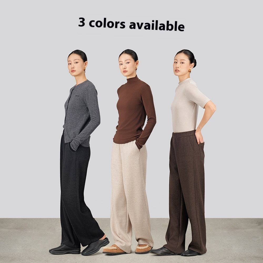 Autumn And Winter Straight Wool Heating Loose Slimming And Simple High Waist Casual Pants