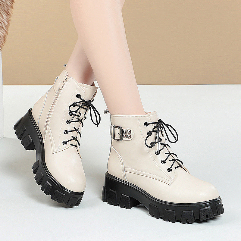 Women's Short Mid-heel Platform Martin Boots