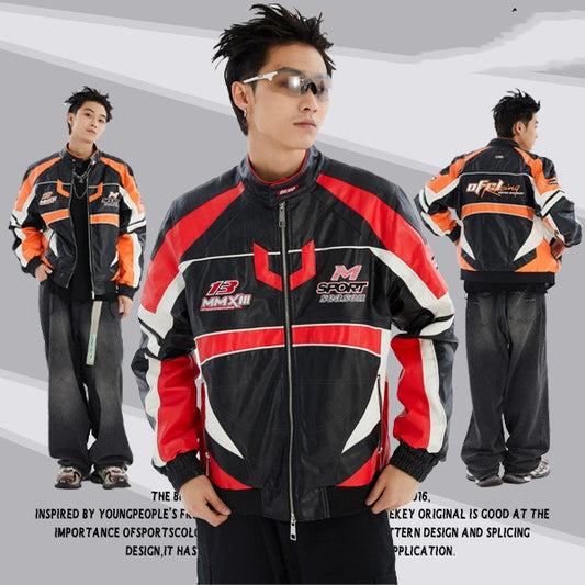American Retro Motorcycle Embroidered Baseball Jersey