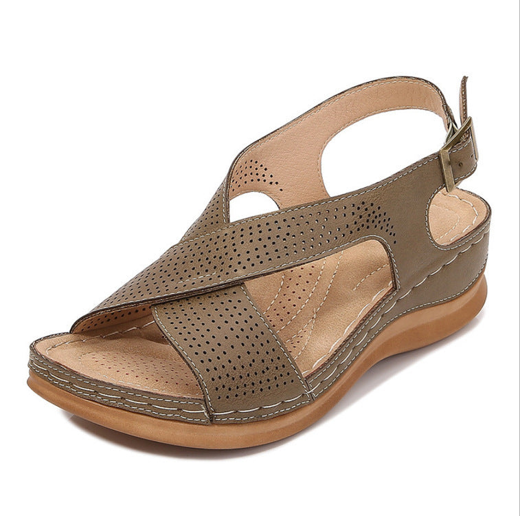 Wedge Heel European And American Casual Large Size Women's Shoes Solid Color Women's Sandals