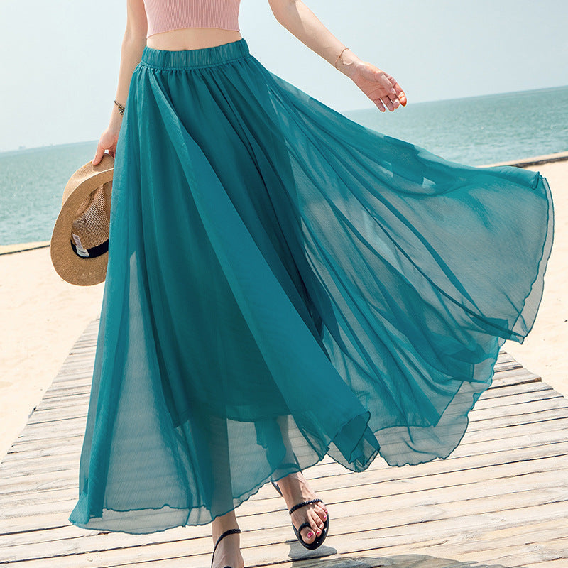 Chiffon Nederdel Stor Svingnederdel Ferie Strandkjole Fe Kjole