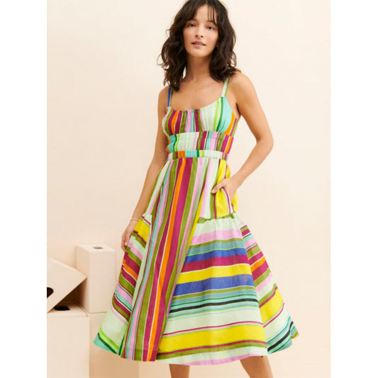 Women's Tassel-tied Colorful Striped Slip Dress
