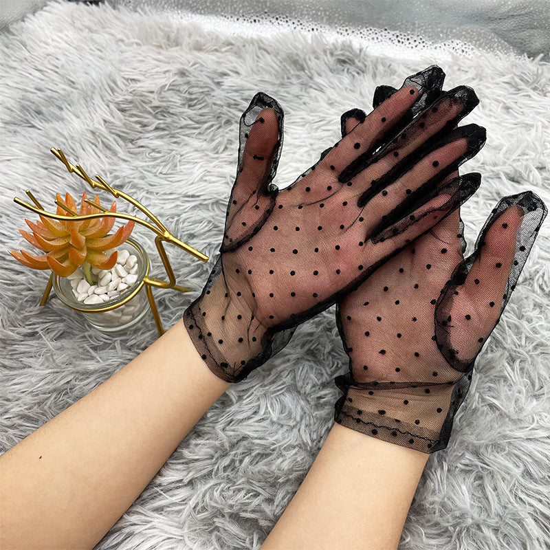 Simple Sunscreen Mesh Lace Thin Spotted Gloves