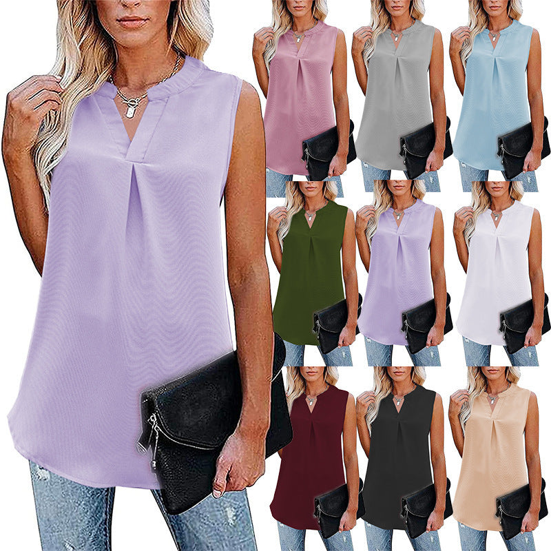 Women's Loose V-neck Sleeveless Lace Top Shirt