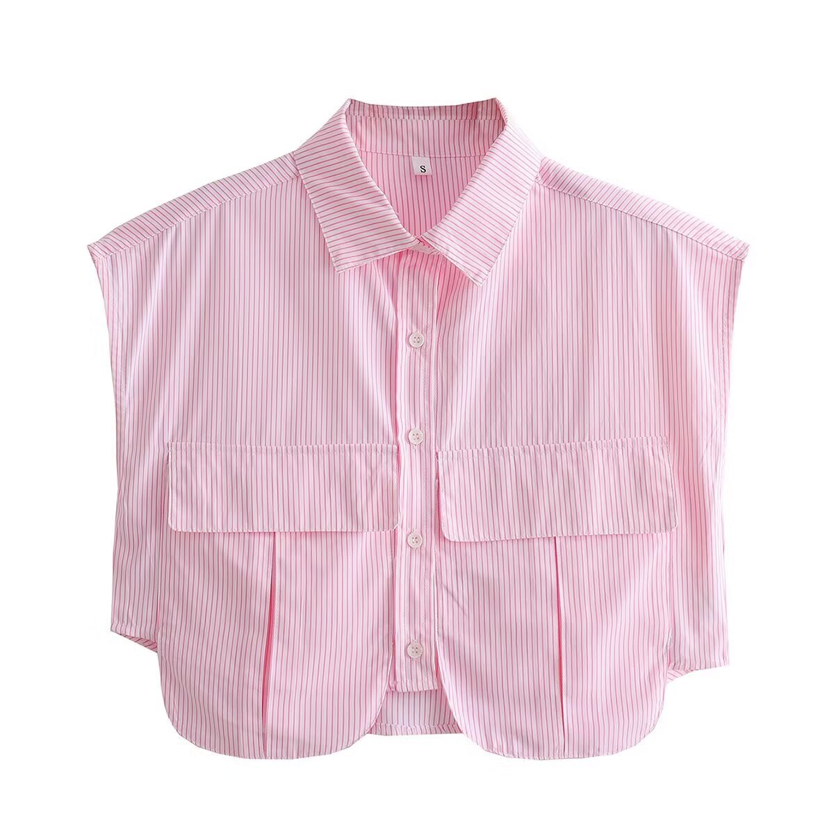 Large Pocket Stitching Irregular Cardigan Polo Collar Shirt Top