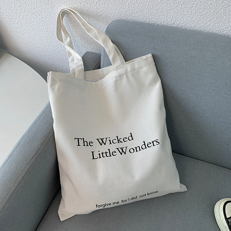 Korean Ins Same Paragraph Simple Female A Vatar Printed Canvas Bag Shoulder Bag Outer Pocket Literary Cloth Bag