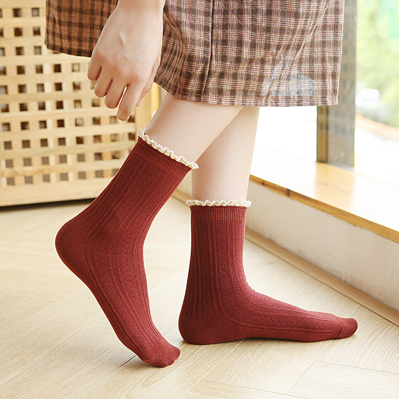 Autumn And Winter Socks Women's Japanese College Style Lace