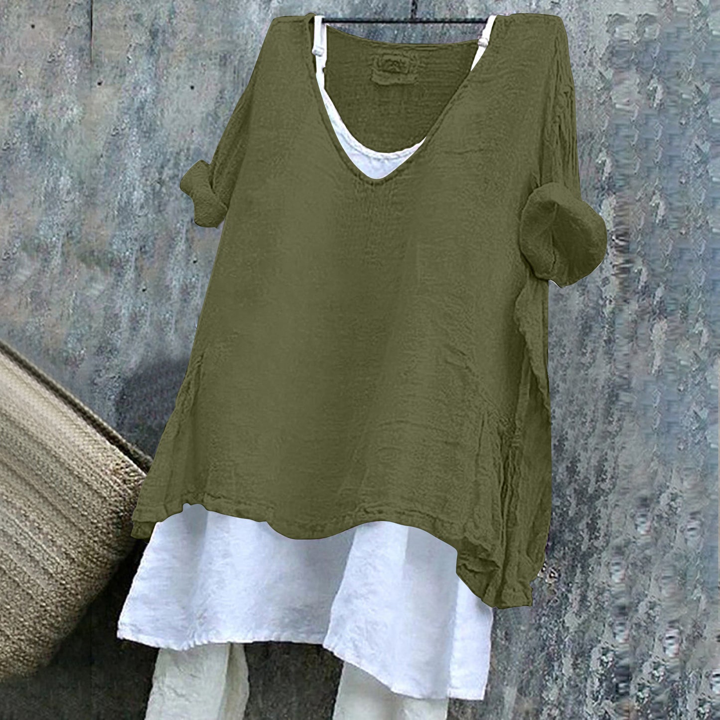 Women's V-neck Short Sleeve Printed Top Excluding Linin