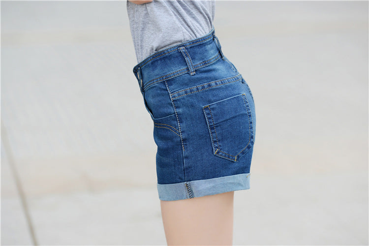 Women's Hem Denim Shorts With Double Buttons And Two Colors