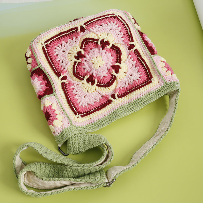 Håndvævet Bedstemor Plaid Crossbody-taske i bohemestil
