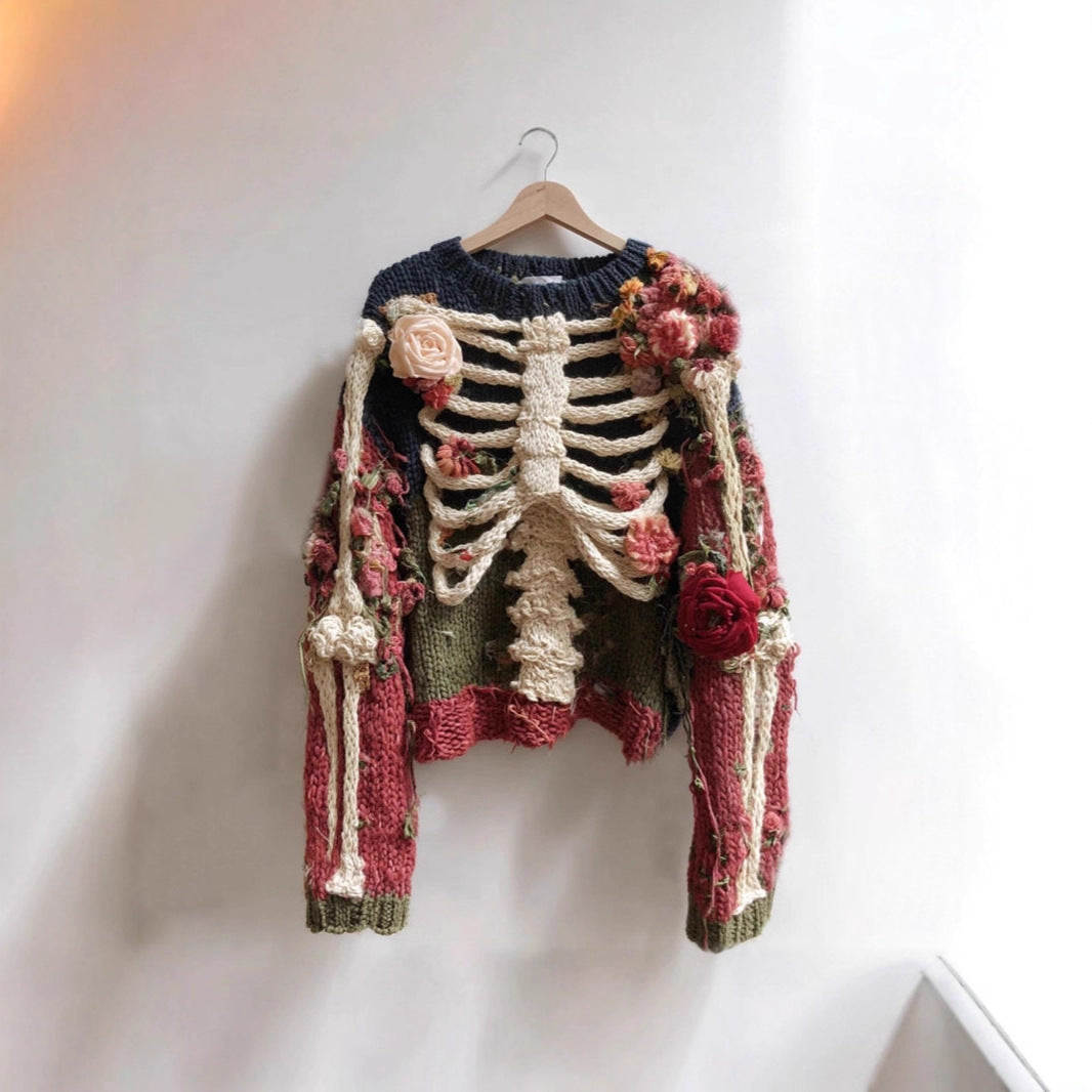 Dame Moderigtig Retro Printet Sweater Med Rund Hals