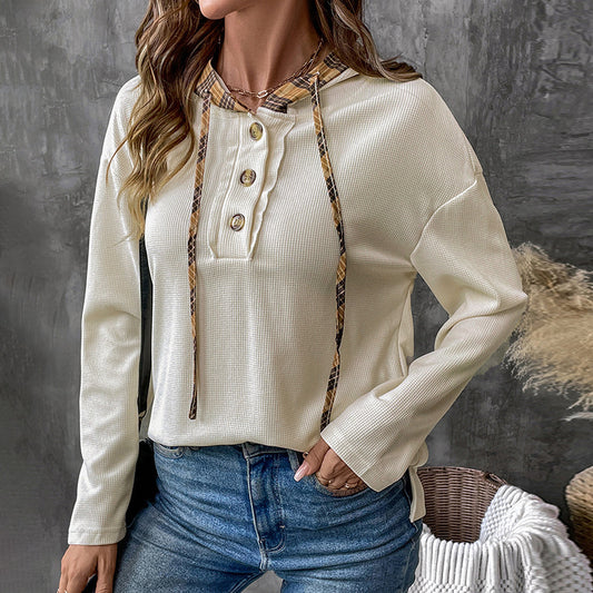 Patchwork Plaid Women's Hoodie Sweater