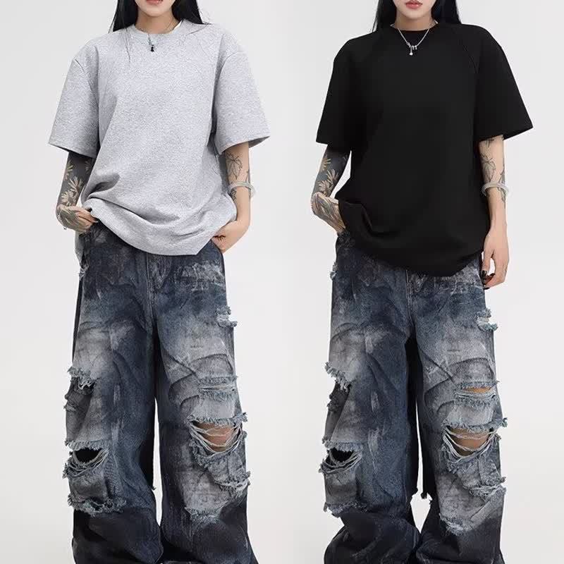 Fashion Trendy Brand Ripped Leisure Jeans For Men And Women