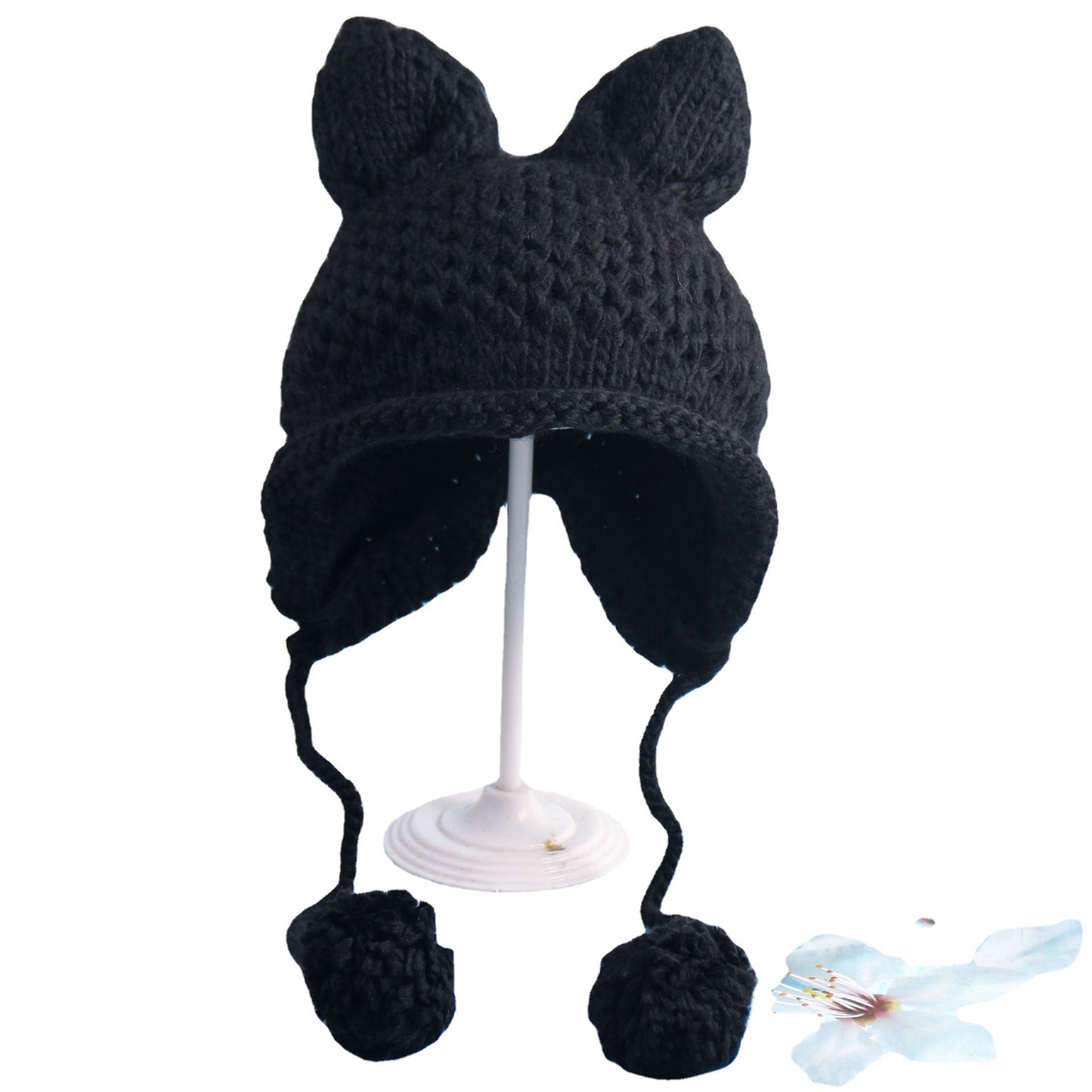 Cartoon Cat Ear Ball Knitted Hat