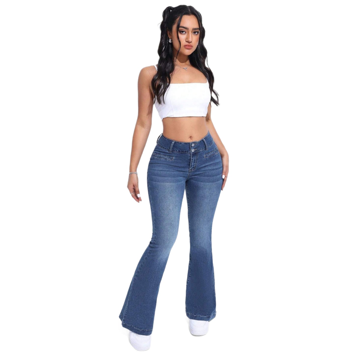 Retro Blue Edgy Low-rise Flared Faux Denim