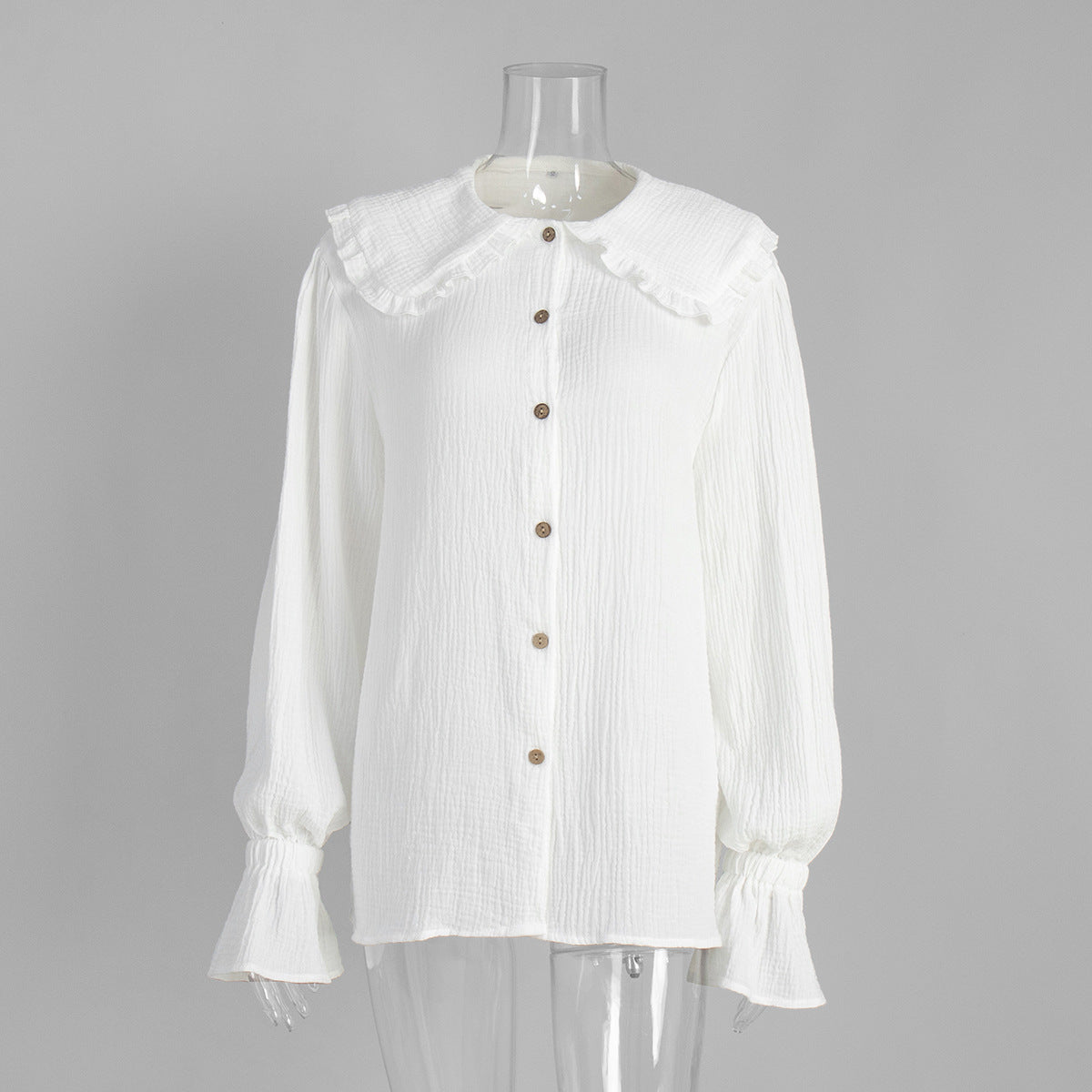 Peter Pan Collar Ruffled Lantern-sleeve Shirt