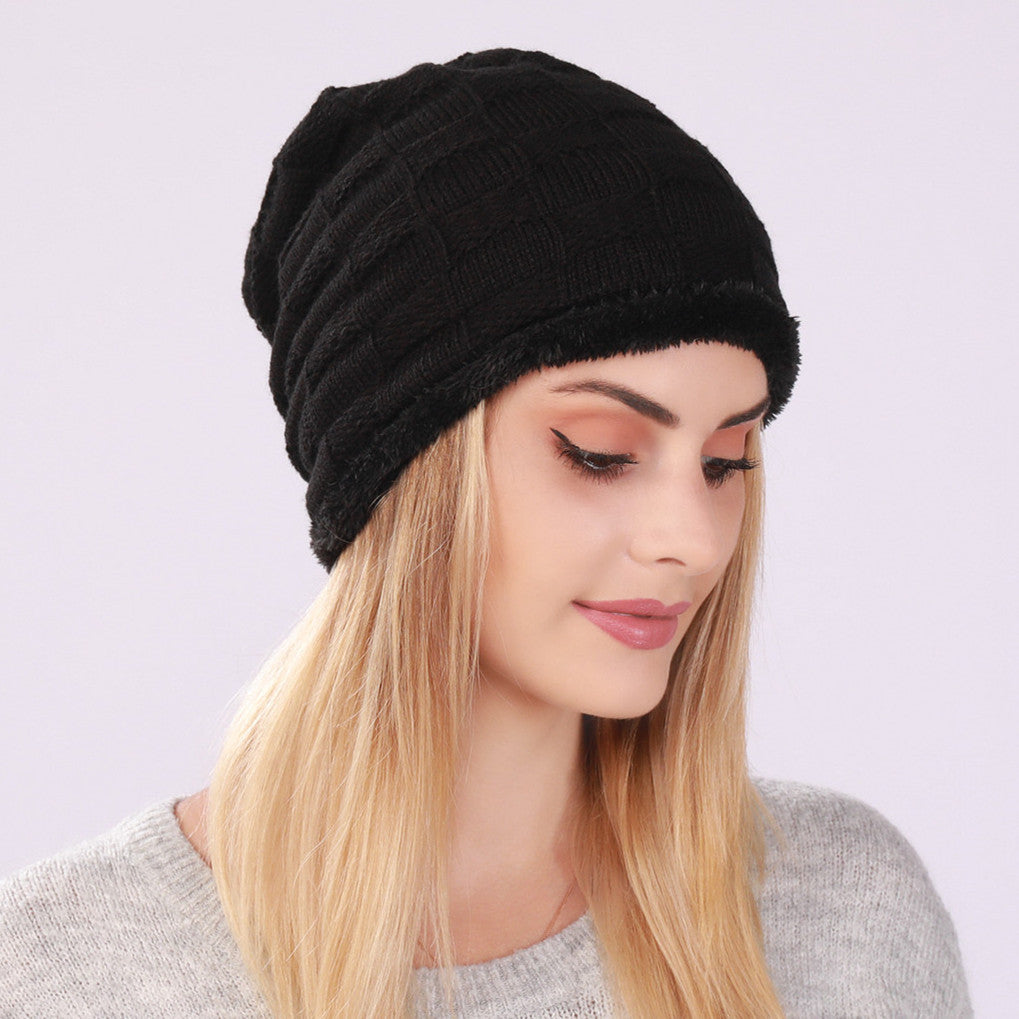 Pleated Fleece Men's And Women's Pullover Knitted Checkered Beanie