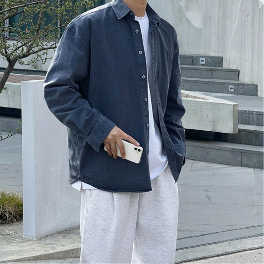 Løs Hverdagstop Koreansk Version Denim Skjortejakke
