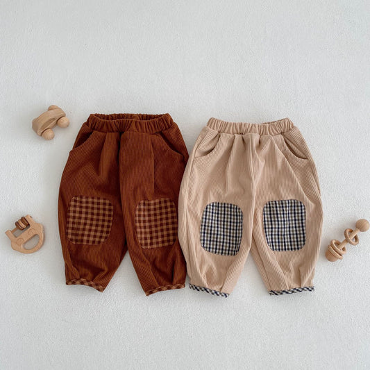 Baby Corduroy Check Pattren All-match Trousers