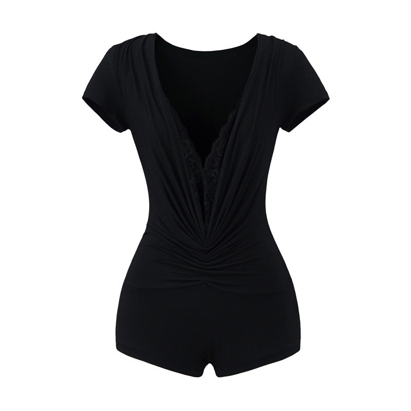 Pure Desire Style Lace Stitching Deep V Jumpsuit