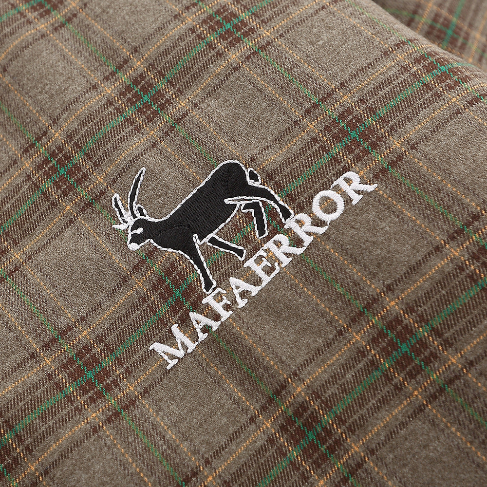 American Retro Plaid Baseball Stand Collar Coat Cotton-padded Jacket