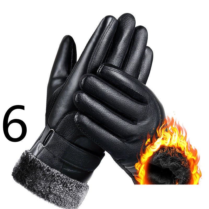 Men's Winter Riding Plus Velvet Thick Windproof Leather Gloves