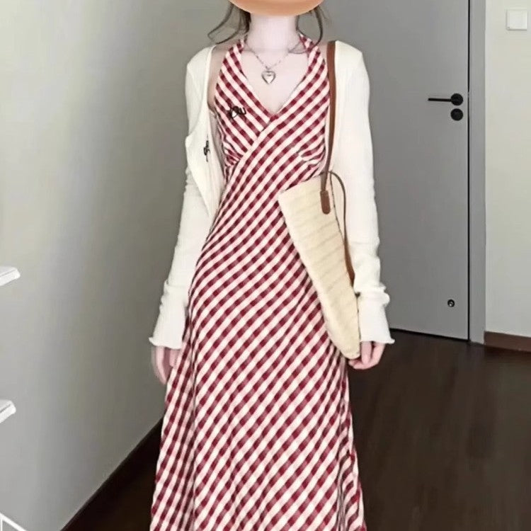 Retro Plaid Slimming Sense Of Design Dress