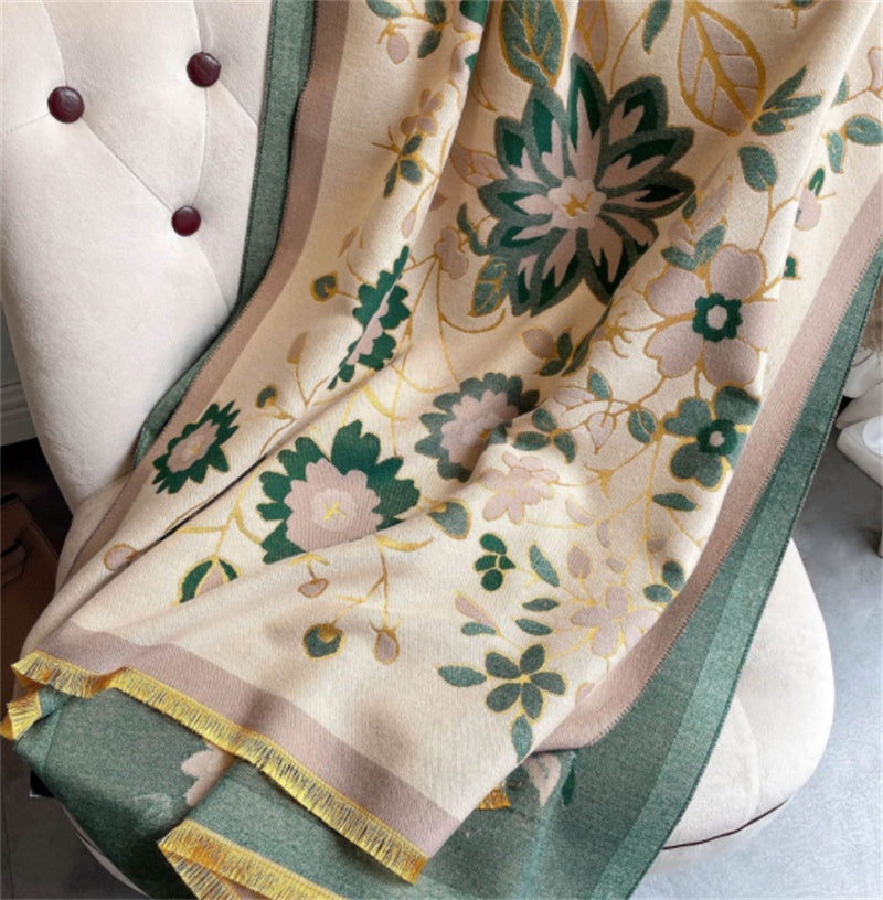 Warm Floral Jacquard Faux Cashmere Ladies Scarf